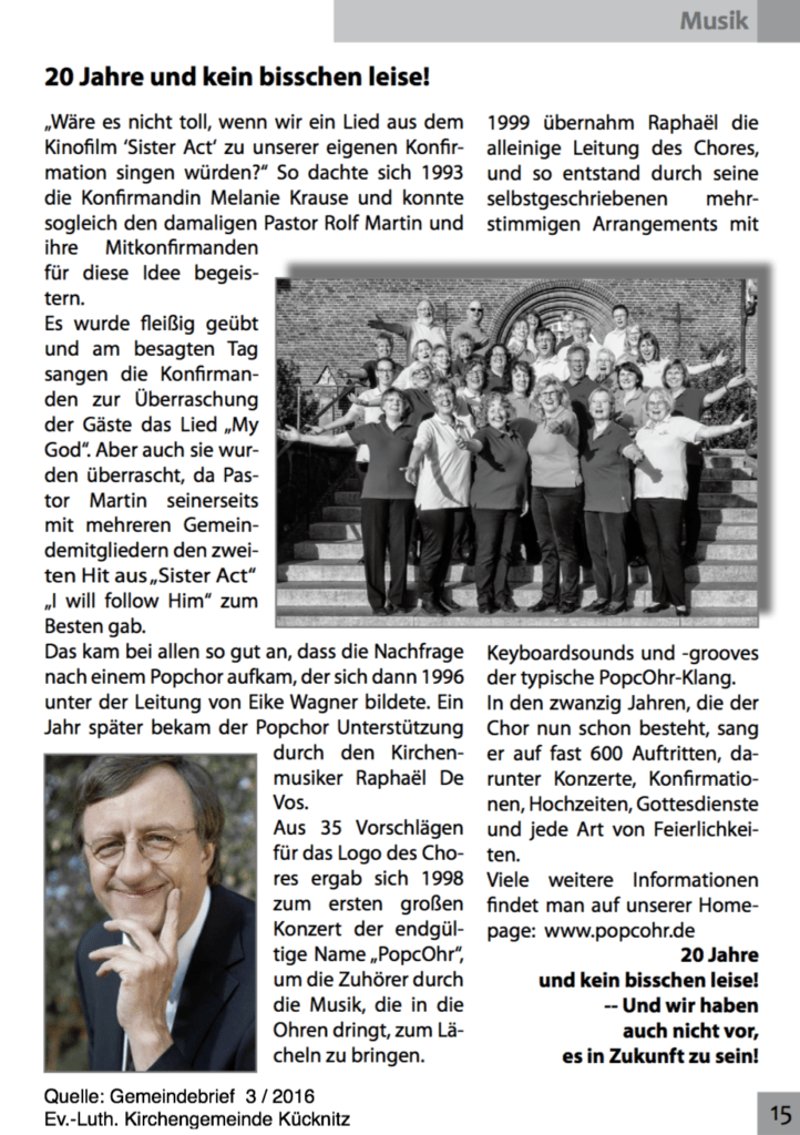 Bericht zum 20-jährigen Jubiläum des PopcOhrs im Gemeindebrief der ev.-luth. Kirchengemeinde Kücknitz